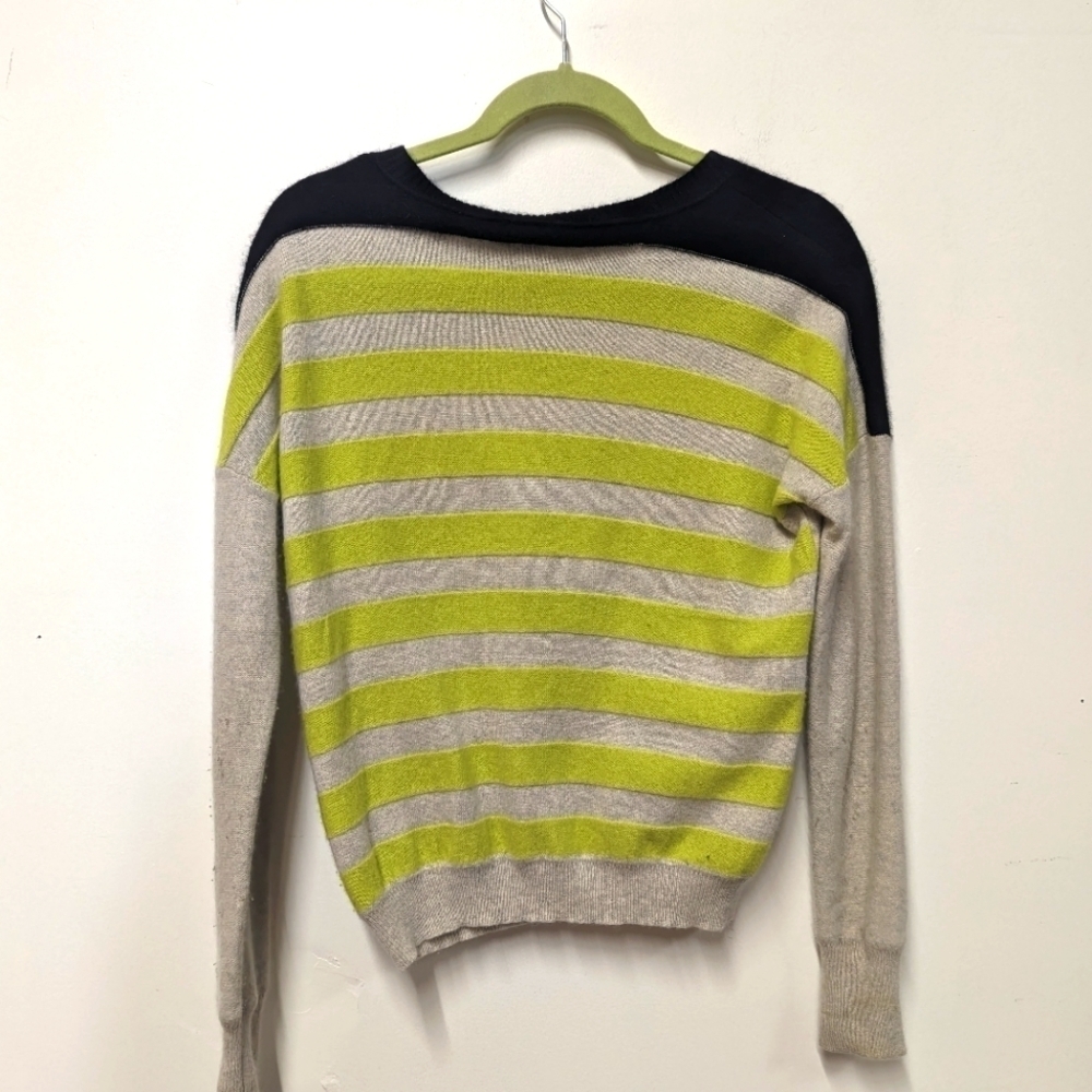 Diane Von Furstenberg DVF Striped Cashmere Sweater with lime yellow S Grey - Picture 5 of 11
